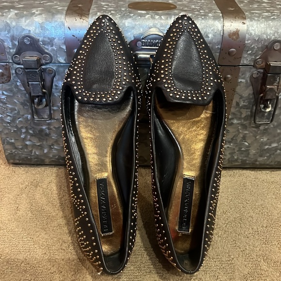 BCBGMaxazria Black Gold Studded Point Toe Leather Flats - Picture 5 of 8